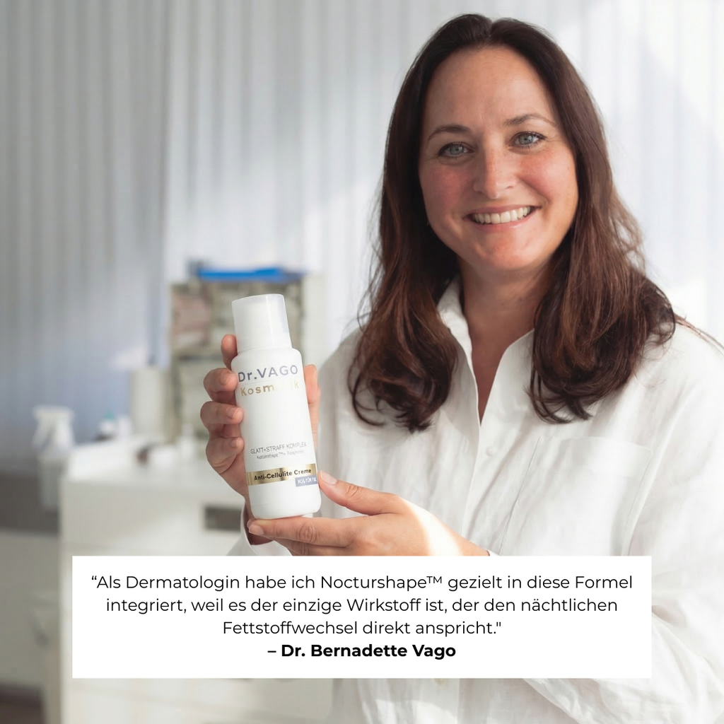 Straffende Anti-Cellulite Körperlotion mit Nocturshape™, entwickelt von Dr. Bernadette Vago, Dermatologin, im Porträt