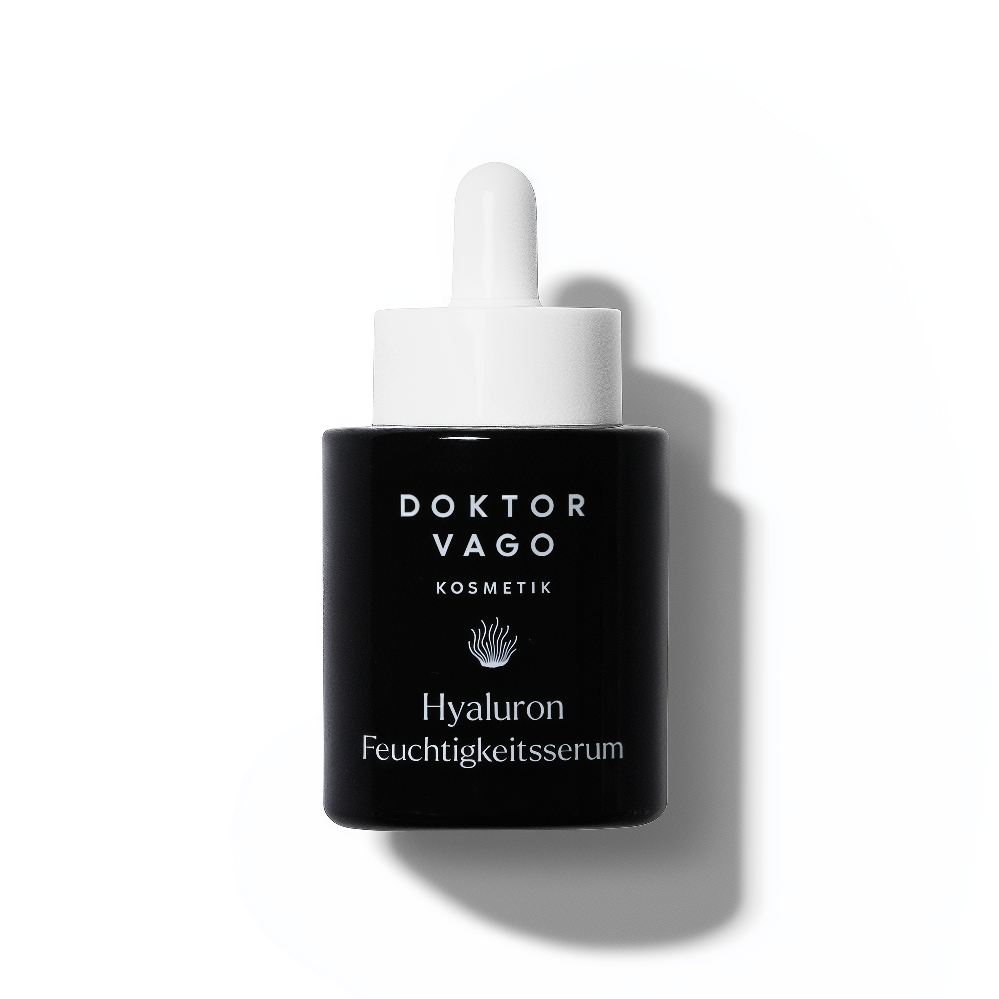 Doktor Vago Kosmetik Hyaluron Feuchtigkeitsserum 30 ml in schwarzer Glasflasche mit weißem Dropper-Verschluss – Intensiv Hyaluron Serum mit Rotalgen-Zellwasser und doppelter Hyaluronsäure

